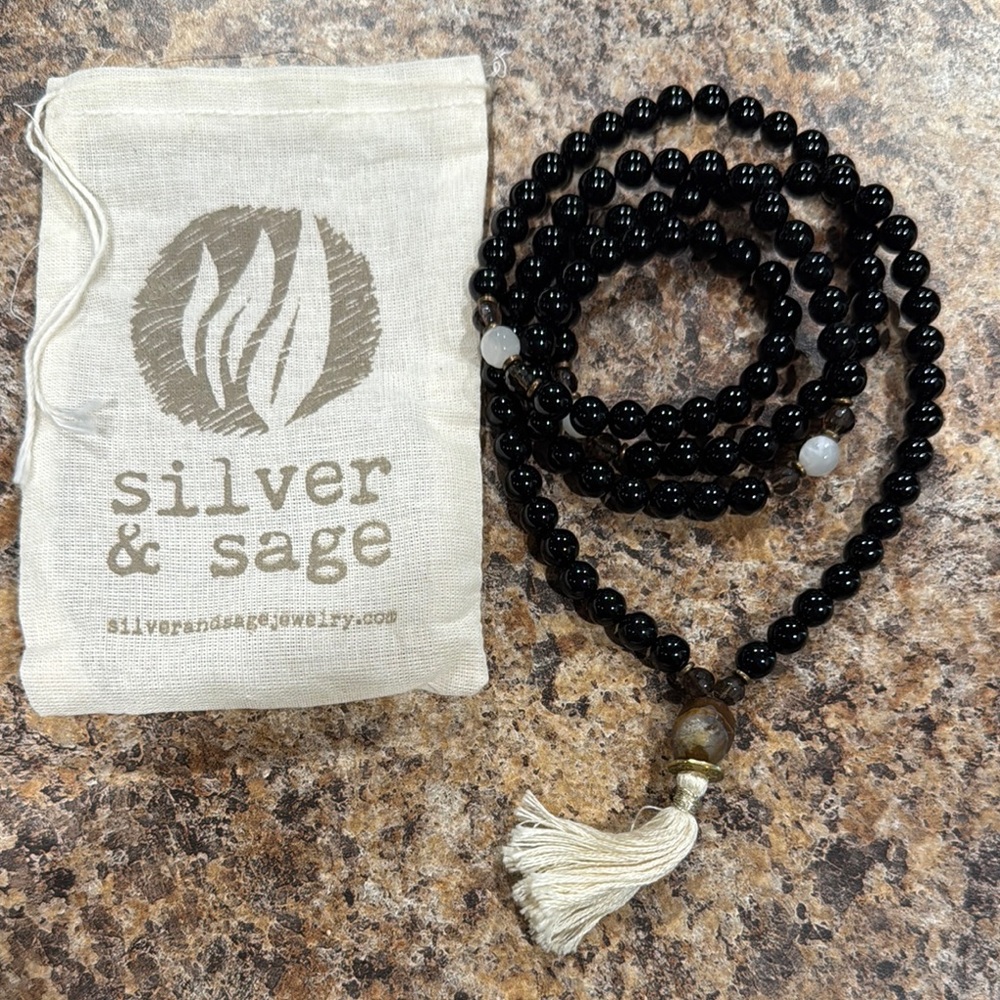 Black Beaded mala Necklace black onyx
